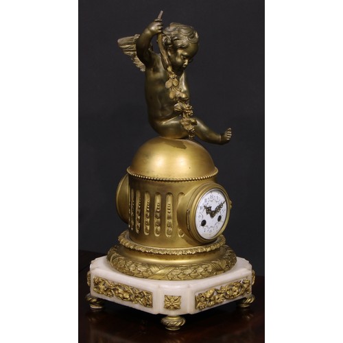 2058 - A Louis XVI Revival gilt bronze and marble figural mantel clock, 7.5cm circular dial inscribed with ... 