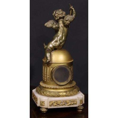 2058 - A Louis XVI Revival gilt bronze and marble figural mantel clock, 7.5cm circular dial inscribed with ... 