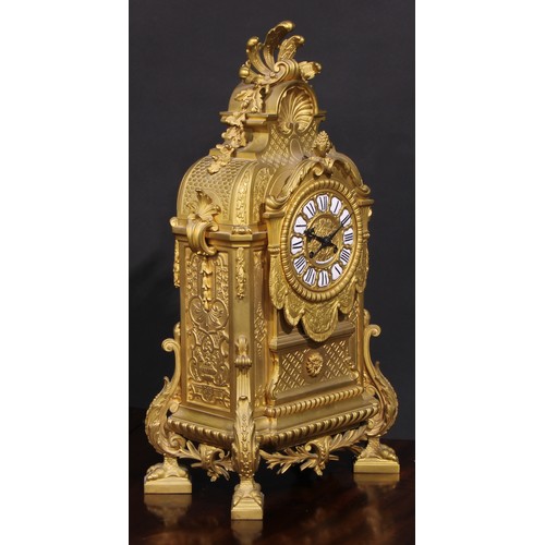 2059 - A Louis XVI Revival gilt bronze mantel or bracket clock, 12.5cm circular dial inscribed RAINGO FRES ... 