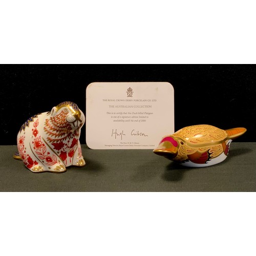 11 - Royal Crown Derby Paperweights -Duck-billed Platypus, signature limited edition, with certificate, g... 