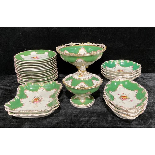 34 - A Davenport dessert service, comprising pedestal comport, three oval dishes, four shell shaped dishe... 