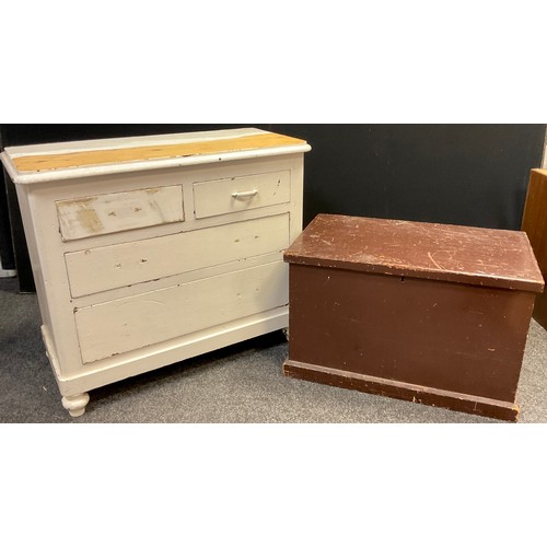 55 - A Victorian white-painted pine chest of drawers, 82.5cm high x 98cm wide x 43.5cm deep;  a c.1900 pi... 