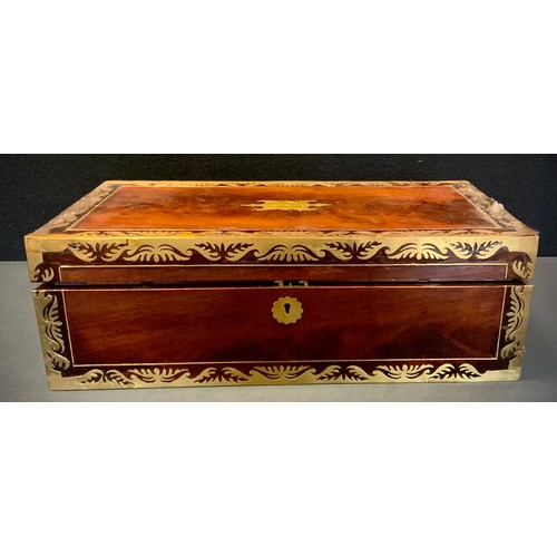 71 - A Victorian brass-bound mahogany writing slope, 16.5cm high x 51cm wide x 25.5cm deep.