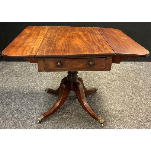 85 - A 19th century mahogany Pembroke table, rounded rectangular top, single short drawer to frieze, faux... 