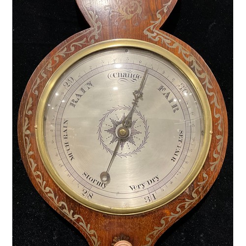 2063 - An early Victorian rosewood wheel barometer, A. Vannini, 25 Spring Street, Sheffield, 94cm high, c.1... 