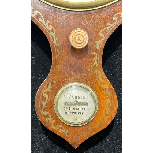 2063 - An early Victorian rosewood wheel barometer, A. Vannini, 25 Spring Street, Sheffield, 94cm high, c.1... 