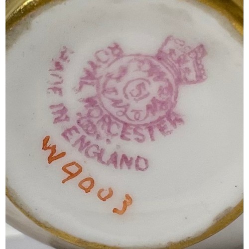 71 - A Royal Worcester coffee cup and saucer, signed Stinton, painted with Highland Cattle, gilt interior... 