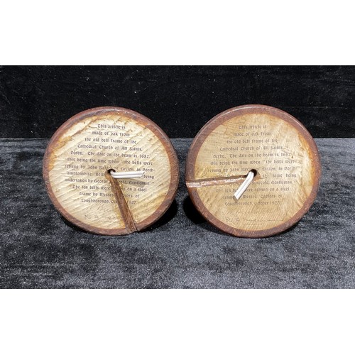 1906 - Local Interest - a pair of salvaged oak table candlesticks, campana sconces, bobbin and ring turned ... 