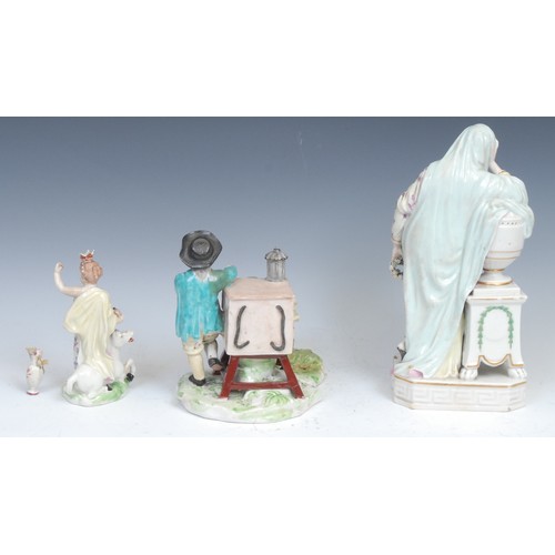 111 - A Derby patch mark figure, Andromache, canted base with Greek key border, 26cm high, incised No.100 ... 