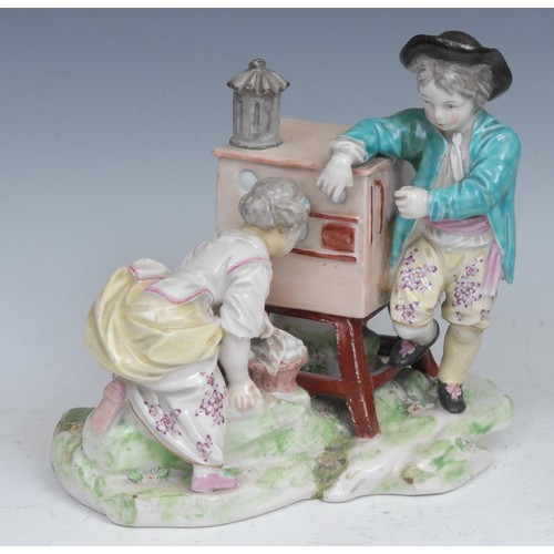 111 - A Derby patch mark figure, Andromache, canted base with Greek key border, 26cm high, incised No.100 ... 