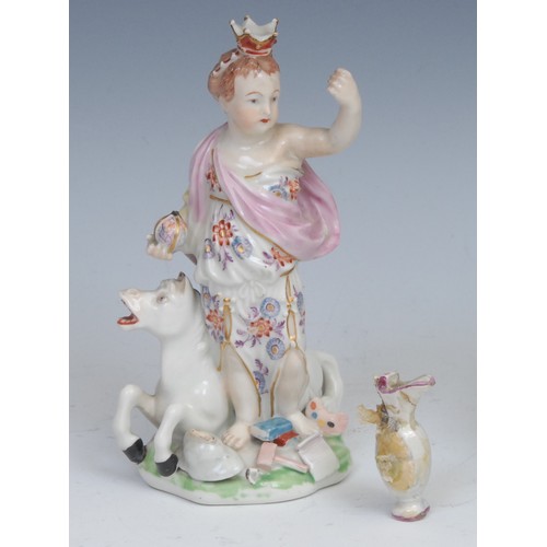 111 - A Derby patch mark figure, Andromache, canted base with Greek key border, 26cm high, incised No.100 ... 