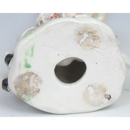 111 - A Derby patch mark figure, Andromache, canted base with Greek key border, 26cm high, incised No.100 ... 