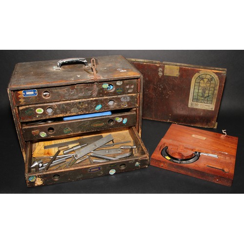 A Rolls Royce apprentice's tool box, stained pine, fall front ...