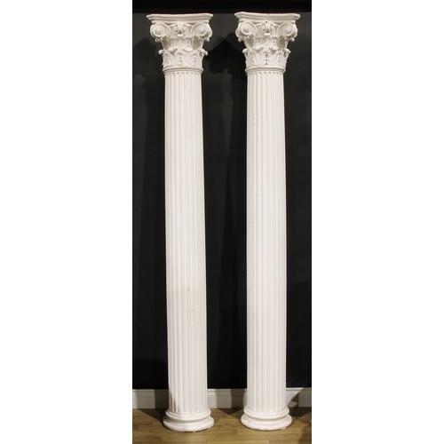 2041 - Architectural Salvage - a pair of softwood and plaster Corinthian pilasters, 230cm high