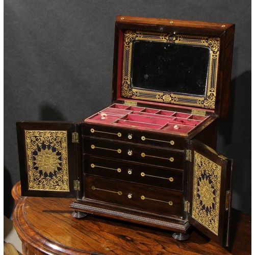 2141 - A William IV rosewood and mother-of-pearl marquetry table-top work cabinet, hinged top enclosing a c... 