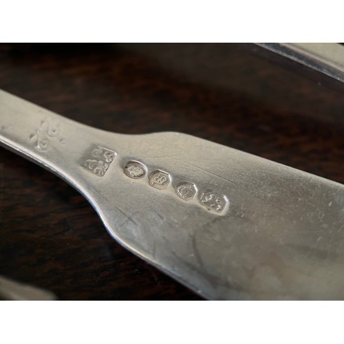 884 - A composed set of thirteen 19th century silver fiddle pattern table forks, various dates and makers,... 