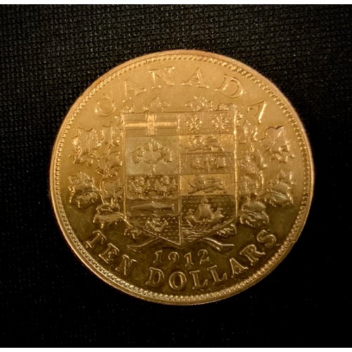 413 - A 1912 Canadian King George V ten dollar gold coin,16.6g gross