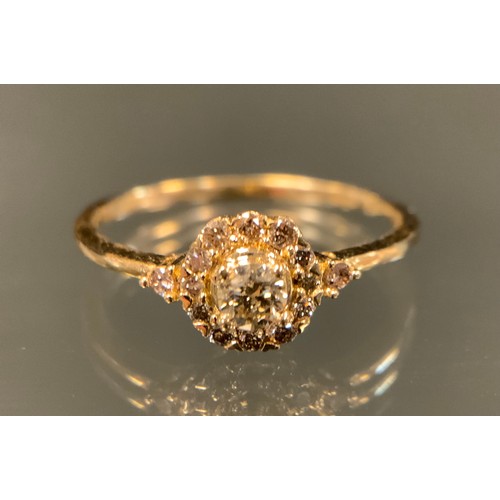 435 - A champagne diamond cluster ring, set with fifteen round brilliant cut diamonds, total estimated dia... 