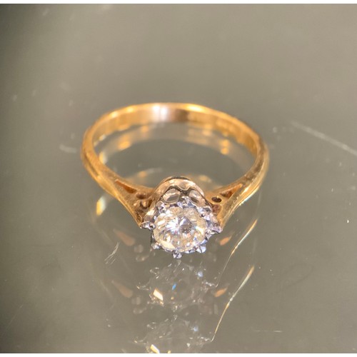 458 - A diamond solitaire ring, round brilliant cut diamond,   approx 0.50ct, illusion collar crown, yello... 