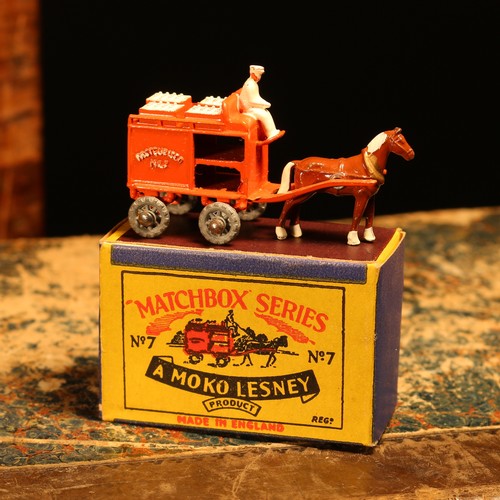 5 - Matchbox '1-75' series diecast model 7a Horse drawn milk float, orange body with raised lettering to... 