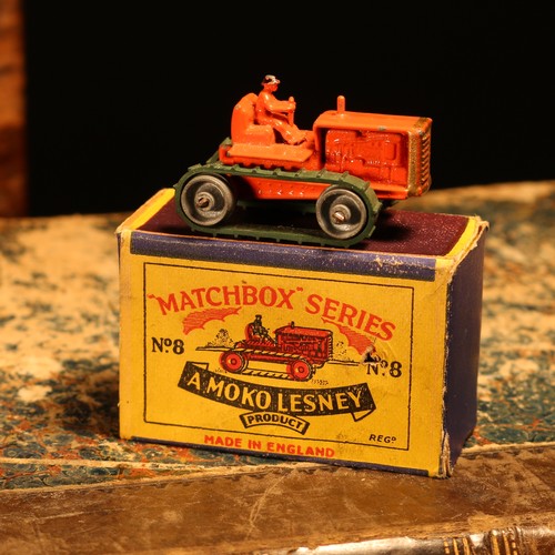 6 - Matchbox '1-75' series diecast model 8a Caterpillar tractor, orange body with seated orange driver f... 