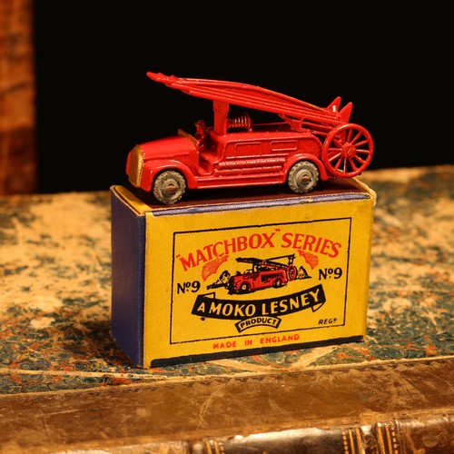 7 - Matchbox '1-75' series diecast model 9a Dennis Fire Escape Fire Engine, red body with gold grille, n... 