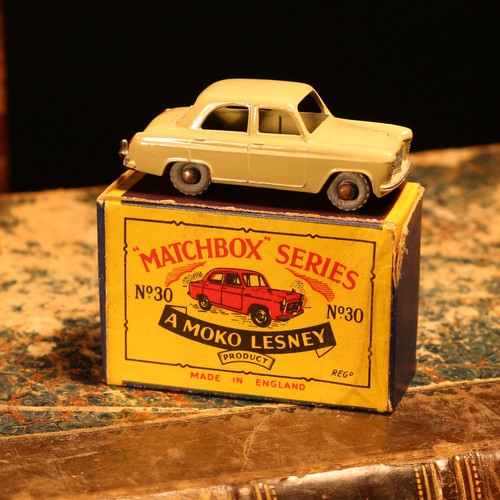 27 - Matchbox '1-75' series diecast model 30a Ford Prefect, greyish/brown body, unpainted metal wheels, b... 
