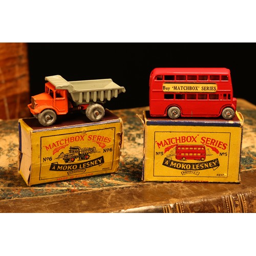 4 - Matchbox '1-75' series diecast models, comprising 5a London bus, red body with 'BUY 'MATCHBOX' SERIE... 
