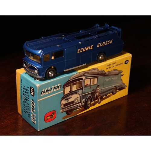 38 - Corgi Major Toys 1126 Ecurie Ecosse racing car transporter, metallic dark blue body with raised 'ECU... 