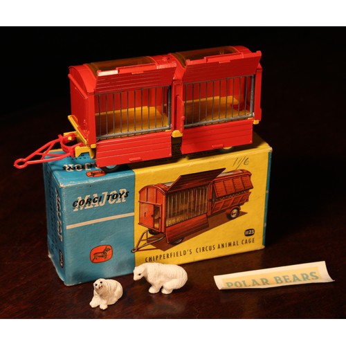 42 - Corgi Major Toys 1123 Chipperfield's Circus animal cage, red body with red doors, deep yellow chassi... 