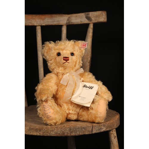 99 - Steiff (Germany) EAN 664243 QVC Year 2014 teddy bear, trademark 'Steiff' button to ear with red and ... 