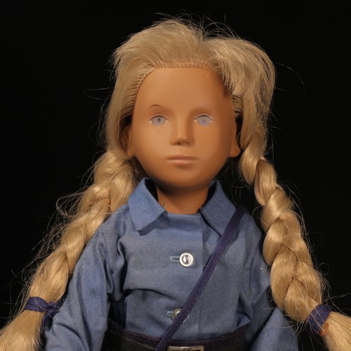 136 - A Götz Sasha Morgenthaler 99 08017 Alice doll with blonde hair, wearing a blue shirt, navy blue skir... 