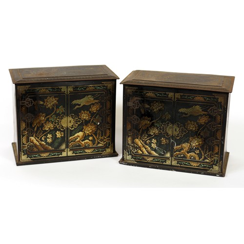 190 - Advertising - a pair of novelty biscuit tins, each modelled as a faux Chinoiserie decorated black la... 