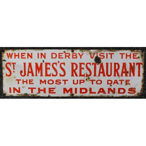 203 - Advertising, Derbyshire Interest - a rectangular shaped single sided enamel sign, red lettering on a... 