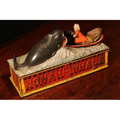 208 - Americana - a late 19th century painted cast iron mechanical money box or bank, Jonah and the Whale,... 