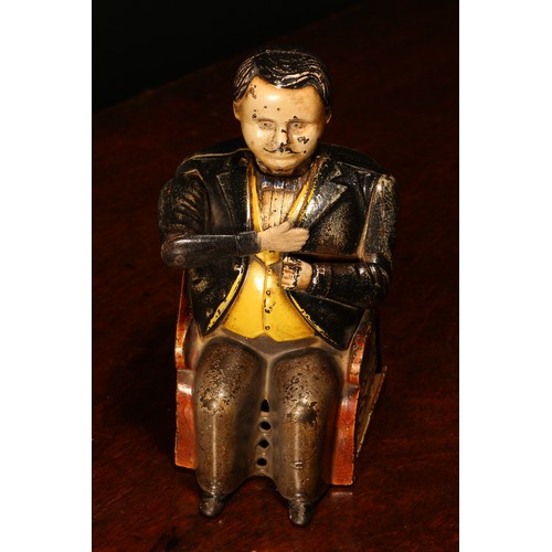 213 - Americana - a late 19th century painted cast iron novelty mechanical Tammany money box or bank, mode... 