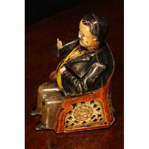 213 - Americana - a late 19th century painted cast iron novelty mechanical Tammany money box or bank, mode... 