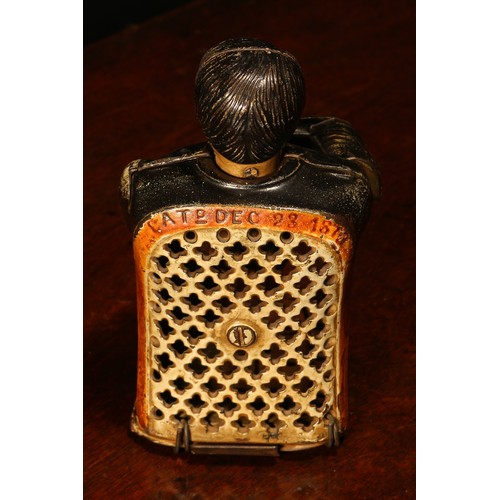 213 - Americana - a late 19th century painted cast iron novelty mechanical Tammany money box or bank, mode... 