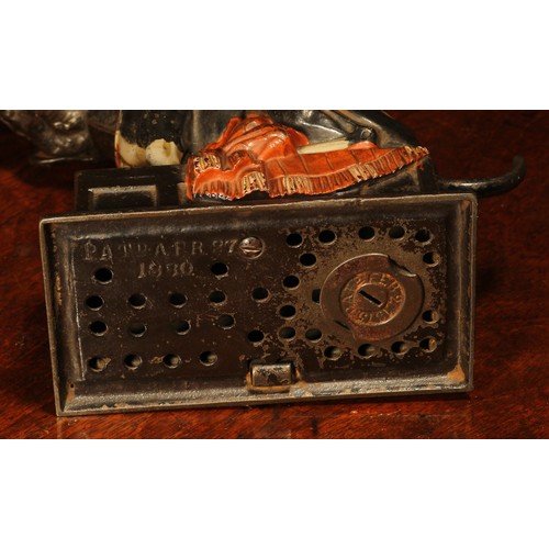 211 - Americana - a late 19th century painted cast iron novelty mechanical money box or bank, Bull Dog Ban... 