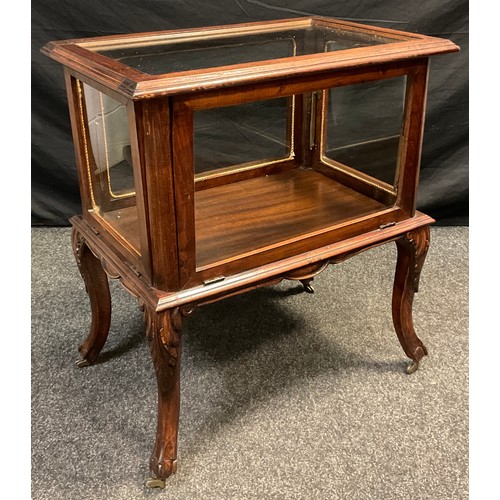 75 - A four glass Vitrine/Bijouterie cabinet, glazed top, fall front, carved frieze, cabriole legs, 75cm ... 