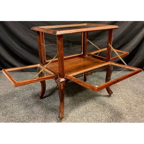 75 - A four glass Vitrine/Bijouterie cabinet, glazed top, fall front, carved frieze, cabriole legs, 75cm ... 