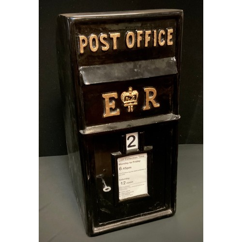 68 - A reproduction black painted metal Post Office type post box, 64.5cm high x 30.5cm wide x 38.5cm dee... 