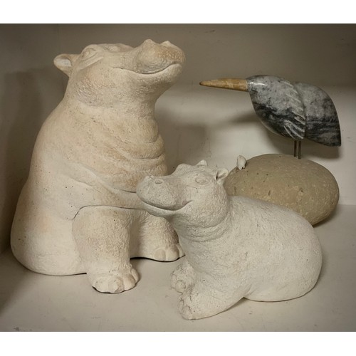 193 - A Paul Bellardo pottery hippo, 31.5cm high; and a hippo calf 18cm high, each signed ‘Bellardo’;  a c... 