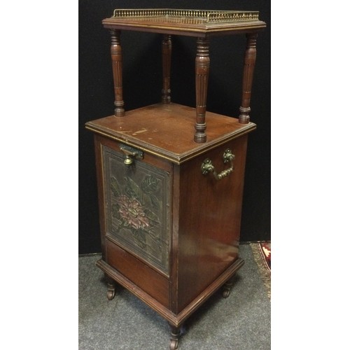 87 - A Late Victorian mahogany purdonium, single three quarter galleried shelf to top, fall door to base ... 