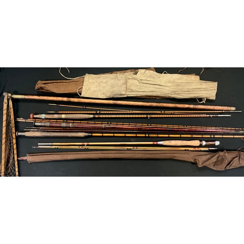 110A - Fishing  - a C & W Bird Walton Works three piece bound cane fly fishing rod, 293cm long, canvas case... 