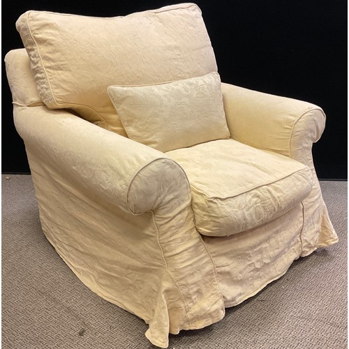 287 - A good quality three seat sofa and conforming armchair, down filled, the sofa measuring 192cm high x... 