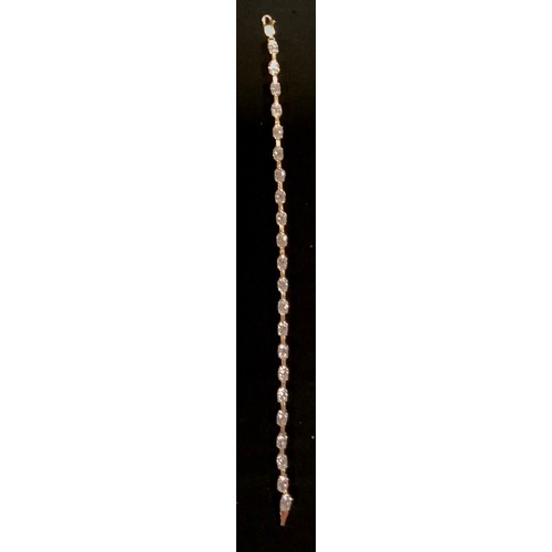 512 - A 14ct gold and white stone fancy link bracelet, stamped 585, 14k, Mexico, Qvc, 20.5cm long, 6.7g gr... 