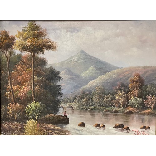 35 - P. Wilson (20th century)
Fishing in the Valley River 
signed, oils on canvas, 39.5cm x 29cm; three o... 