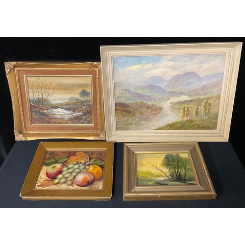 36 - Pictures and Prints - Graham Scott, The Trossachs, signed, oil; M Firfiray, Landscape, signed, oil; ... 