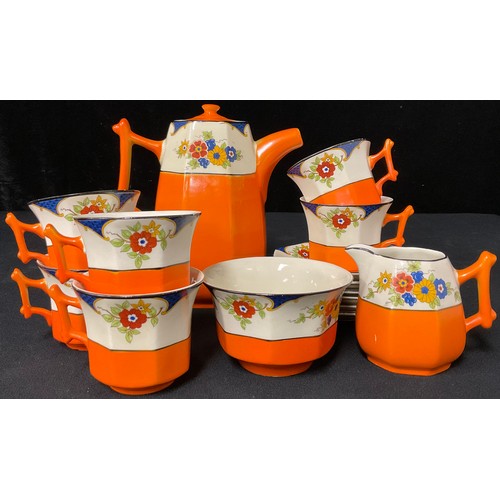 41 - An Art Deco Palissy coffee set for six, comprising coffee pot, cream jug and sugar bowl, six coffee ... 